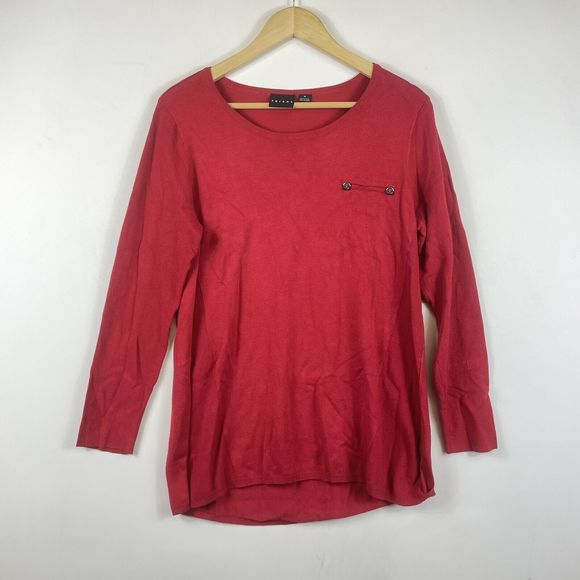 Tribal Long Sleeve Red Textured Knit Pullover Top Shirt Sweater Womens Medium - Picture 1 of 6